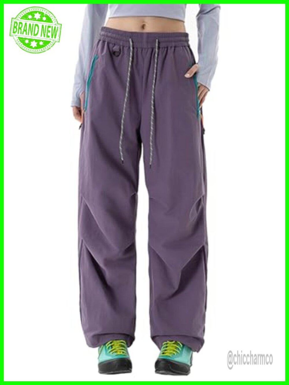 FEOYA Women's Hiking Cargo Pants 100% Nylon Wide Leg Drawstring